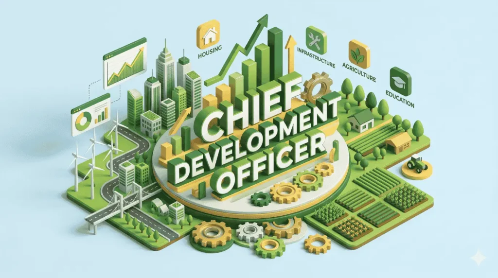 Infographic displaying the text Chief Development Officer alongside growth charts, symbolizing their role among the top officers in Bijnor.