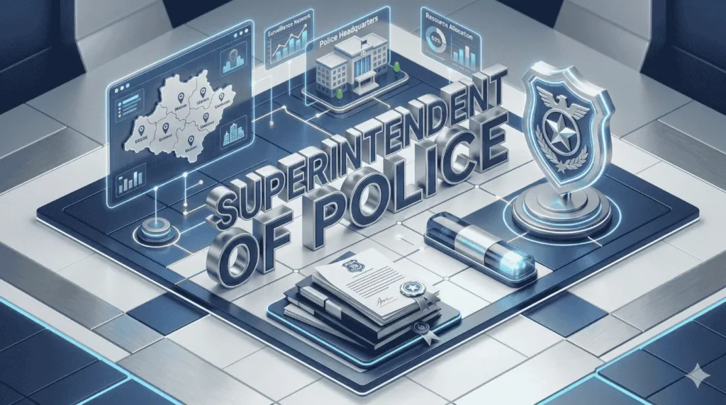 3D infographic displaying the text Superintendent of Police, representing one of the most crucial top officers in Bijnor.