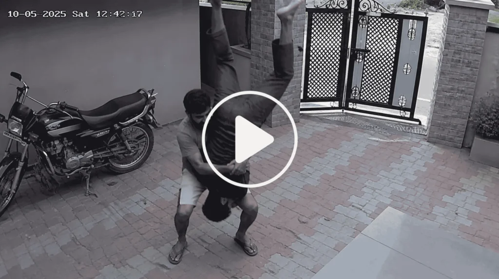 Kerala miracle rescue viral video showing a man catching his falling brother mid-air in CCTV footage.